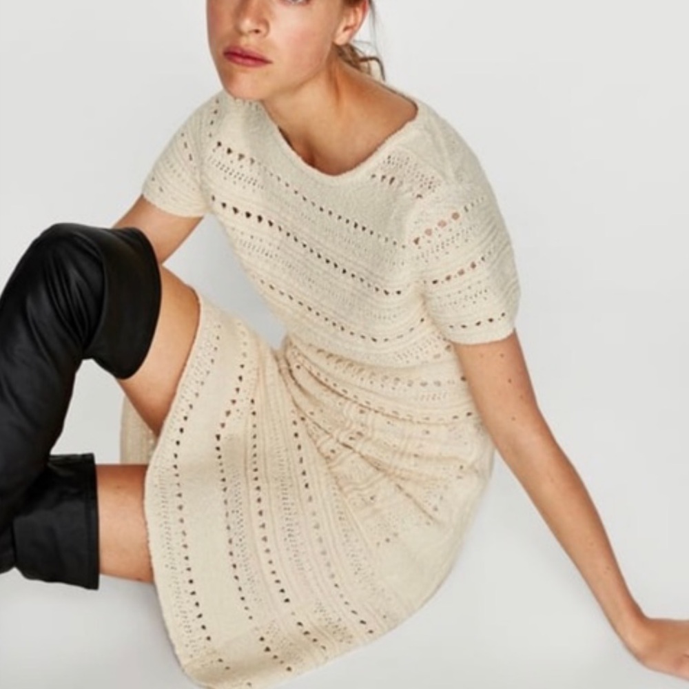 Zara crochet ivory dress, size medium